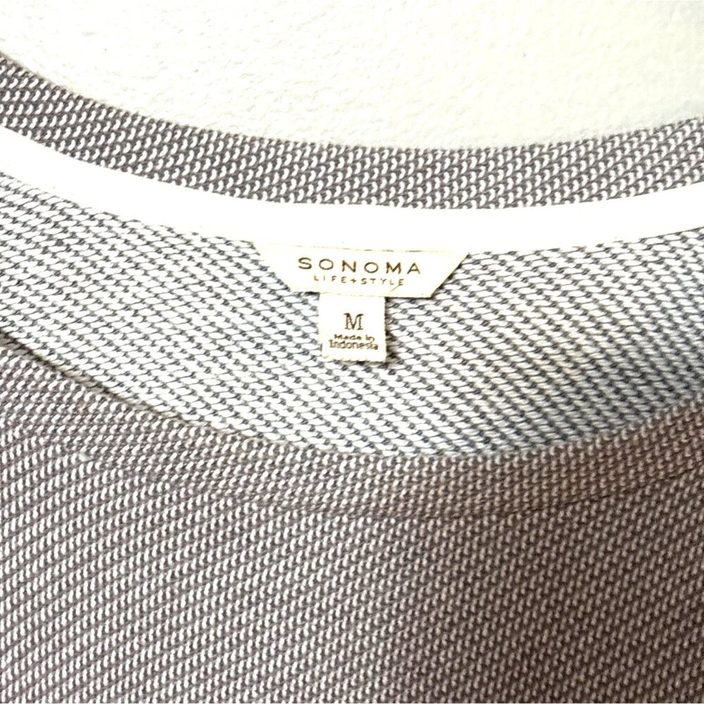 Sonoma Lifestyle Womens Gray & White Striped Knit Top Medium Lounge - Picture 2 of 6